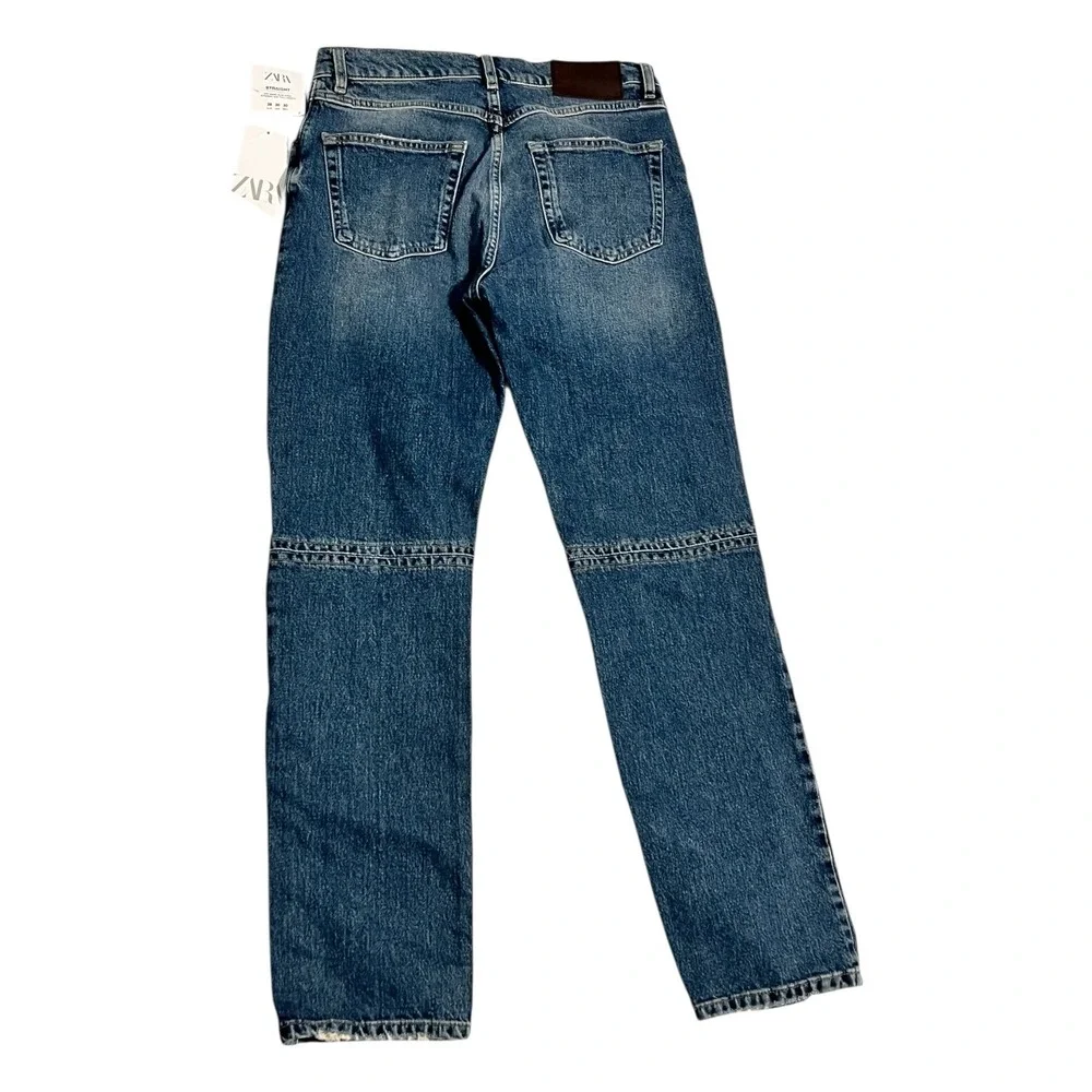 ZARA Women's Straight Leg Jeans Size 30 Blue‎ Mid Rise Knee Seam Denim